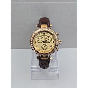 Tommy Bahama Womens Swiss Quartz Crystal Bezel Brown Leather Watch New Battery